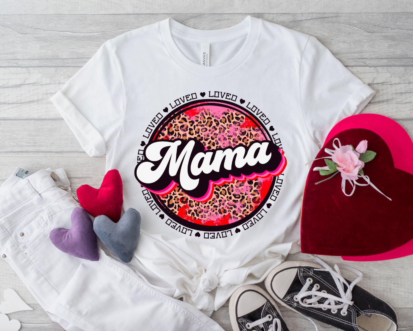 Valentine’s Mama Leopard Grunge Circle || Valentine’s Day T-Shirt