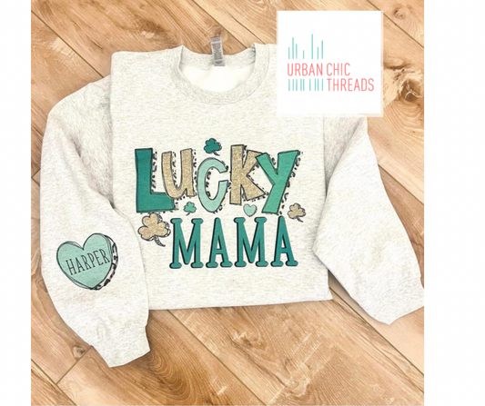 Lucky Mama - Shamrock or Hearts on Sleeve || St. Patrick’s Day Name Shirt or Sweatshirt