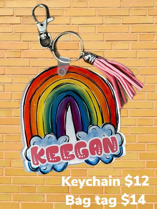 Rainbow Acrylic Personalized Tag || Bag Tag or Keychain